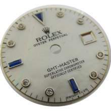 Rolex Gmt Master Quickset Mans Diamond Sapphire Dial White Mop 4 Steel Watch