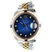 Rolex Like New Datejust W/ Blue Vignette Diamond Dial and Custom Diamond Sapphire Bezel - 90's