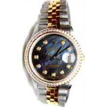 Rolex Like New Datejust W/ Custom Black MOP Diamond Dial w/ Custom Diamond Bezel -2002