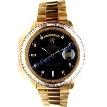 Rolex Like New Yellow Gold President W/ Black Diamond Dial and 2.8 KT Baguette Diamond Bezel 90s