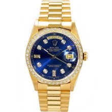 Rolex Men's President Yellow Gold Custom Diamond Bezel & Blue Diamond Dial