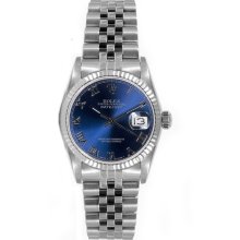 Rolex Women's Datejust Midsize Stainless Steel Fluted Blue Roman Dial