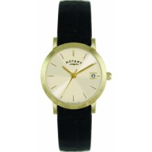 Rotary Women's Quartz Watch With Mother Of Pearl Dial Analogue Display And Black Leather Strap Ls02624/03