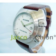 RUIGEER Oversize Watch White Dial Leather Strap RG12101 White