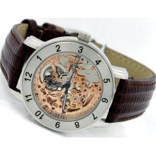 S U Automatic Skeleton Watch Shadow Rose Gold Brn Sug