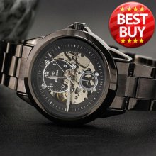 Sale Classic Skeleton Men Auto Mechanical Wrist Watch Steel Water Clock A94