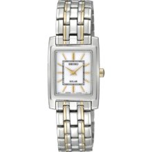 Seiko Sup079 Women's Watch Two Tone Dress Solar Quartz White Dial Link Bracelet