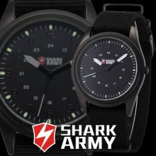 Shark Army Black Nylon Analog Stainless Steel Case Men Sport Wrist Quartz Watch