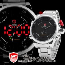Shark Led Digital Date Day Alarm Analog Men Quartz Military Sport Wrist Watch