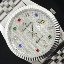 Silver Steel Quartz Battery Wrist Watch Men Color Crystal Dial Date