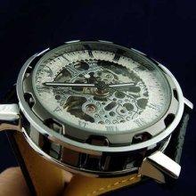 Silver Tone See Through Back Mens Automatic Wrist Watch