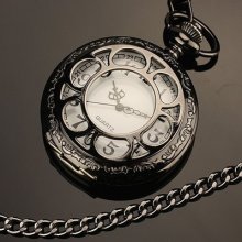 Silver White Steampunk Half Hunter Men's Man's Quartz Chain Pocket Watch