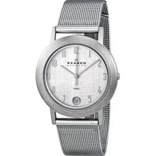 Skagen Silver Dial Stainless Steel Mesh Mens Watch 16lssc