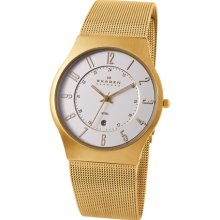 Skagen Watch- 233XLGG -White Dial ,Gold Tone Case and Mesh Band