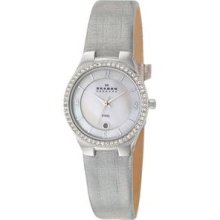 Skagen Women's 'Glitz' Stainless Steel and Light Blue Fabric