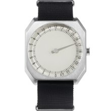 slow Jo Swiss Made, 24 one hand wrist watch, GMT quarz movement - Black Nylon, Silver Case, Cream Dial (silver stainless steel case, black nylon strap cream dial)