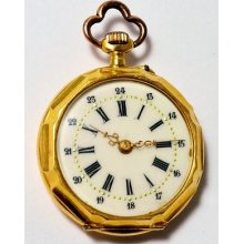 Small Ornate Solid 18k Gold Pocket Watch