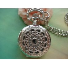 Small Silver White Steel Vintage Filigree Hollow Love Heart Flowers Spiderweb Steampunk Round Pocket Watch Locket Pendants Necklaces