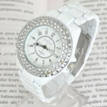 Soki White Crystal Analog Quartz Lady Wrist Steel Band Watch M83