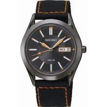 Solar Stainless Steel Case Nylon Bracelet Gray Dial Day and Date