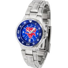 Southern Methodist (SMU) Mustangs Competitor AnoChrome Ladies Watch with Steel Band and Colored Bezel