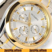 Stainless Steel Multifunction Men's 6 Hands Wristwatch Date Week 24h Subdial