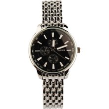 Stainless Steel Quartz Wrist Watch For Women Black+Silver