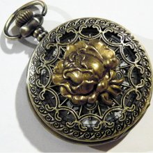 Steampunk Golden Rose Pocket Watch Necklace or Chain Fob