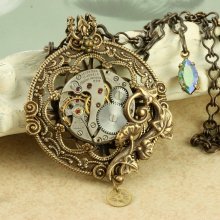 Steampunk Necklace Steampunk Pendant Steampunk Pocketwatch Necklace Brass Filigree Steampunk Gold Gears Necklace Silver Vintage Watch