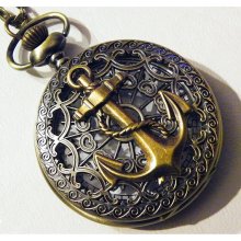 Steampunk Pocket Watch Military Anchor Victorian Style Necklace or Chain Fob