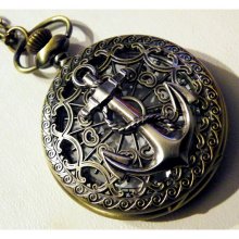 Steampunk Pocket Watch Military Silver Anchor Victorian Style Necklace or Chain Fob