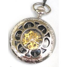 Steampunk - VINTAGE FLOWER - Pocket Watch - Mechanical - Necklace - Shiny Silver - Neo Victorian - GlazedBlackCherry