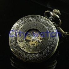 Steampunk Watch--Victorian Pocket Watch Necklace, Antique Bronze roman numberal Watch Chain