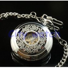 Steampunk Watch--Victorian Pocket Watch Necklace,Silver lace Watch Chain--Best Man - Groomsmen Gift