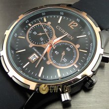 Steel Water Elegant Quartz Hours Hand Date Black Rubber Men Wrist Watch Wt099