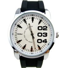 Students Mens Classic Neutral Rubber Sport Wrist Watch White Face