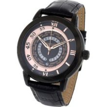 Stuhrling Original 118B.335541 Mens World Traveler 16K Rose Gold Layered Case and Crown; Rosetone Case-Back and Screws; Brown Main Dial with Tan Printing for Logo