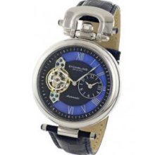 Stuhrling Original 127J.3315C6 Mens Emporer 2009 Dual Time Zone Stainless Steel Caseandamp;#44; Case-Backandamp;#44; Crown and Bridge; Blue Dial and Blue Mother of Pearl Inlay