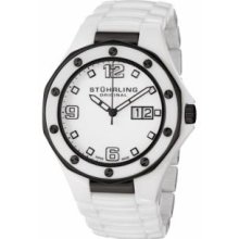 Stuhrling Original 154.33EP20 Mens Quartzand#44; White Ceramic Case and Bracelet with White Dial and Black Accents