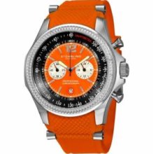 Stuhrling Original 176B3.3316F97 Mens Sports Watch Stainless Steel Case with Orange Dial and Black Outer Track on Orange Rubber Strap