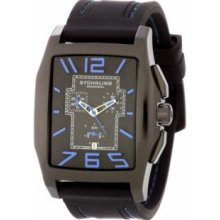 Stuhrling Original 204A.335651 Mens Rectangle Watch Black Case with Blue Stitching and Black-Blue Dial on Black Rubber strap