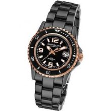 Stuhrling Original 273.33OB41 Mens Swiss Quartzandamp;#44; Black Ceramic Case and Bracelet with Black-Rose Tone Dial