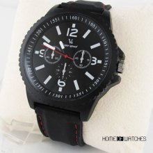 Stylish Black Rubber Strap White Numbers Quartz Wrist Watch