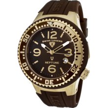 Swiss Legend Men's Neptune Brown Dial Gold Tone Ip Case Brown Silicone