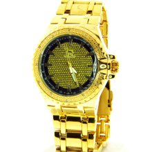 Techno Master Gold Dial Gold Tone Men's 0.12ct Diamond Watch TM-2124-1