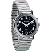 Tel-time Mens Chrome Talking Watch - Black Face, Expa