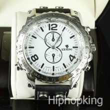 Thick Round Case Rapper Style Elegant Hip Hop Black Leather Watch Best Deal