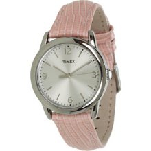 Timex Mix It Silver/White Dial, Soft Pink Metallic Lizard Patterened Leather Strap Watch Analog Watches : One Size