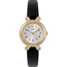 Timex Womens Dress Classics Silver Dial Black Leather Strap Watch T2m743