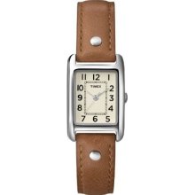 Timex Womens T2n905 Weekender Brown Leather Strap Watch Wristwatch Fast Ship